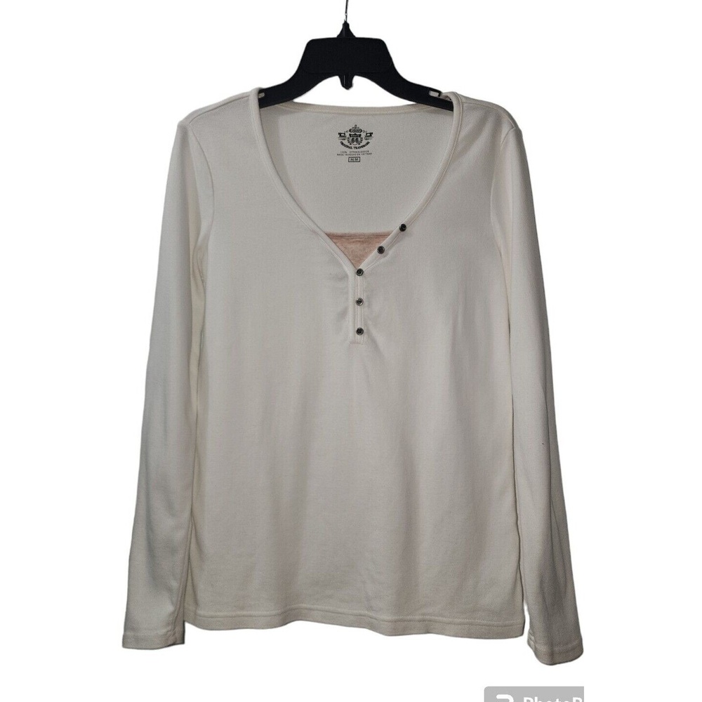 Route 66 Long Sleeve Henley Shirt Casual Top Basic Tee White M